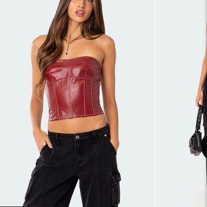 Edikted Red Strapless Leather Top